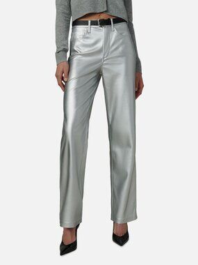Joe's Jeans Women's Silver Faux Leather The Margot Straight Jeans Pants Size 27